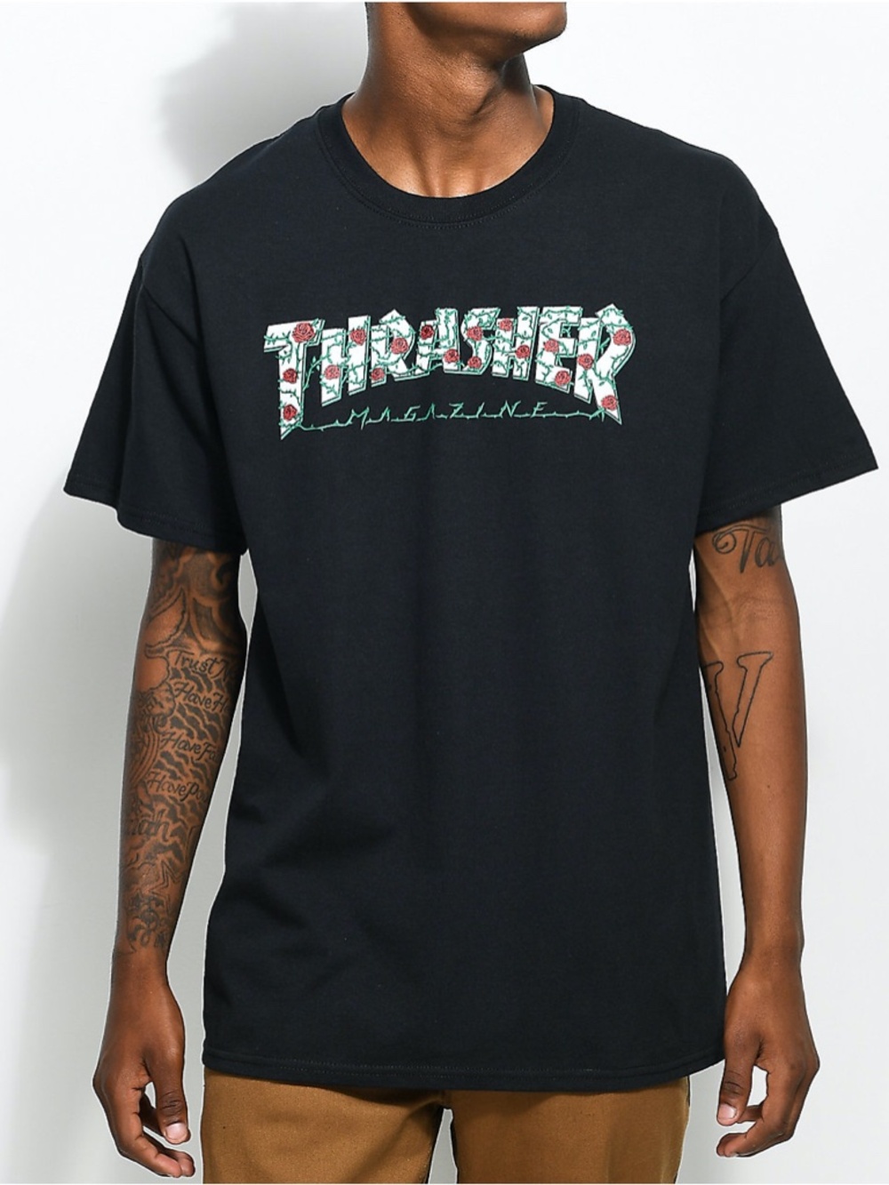 Thrasher Roses Black T-Shirt Size S
